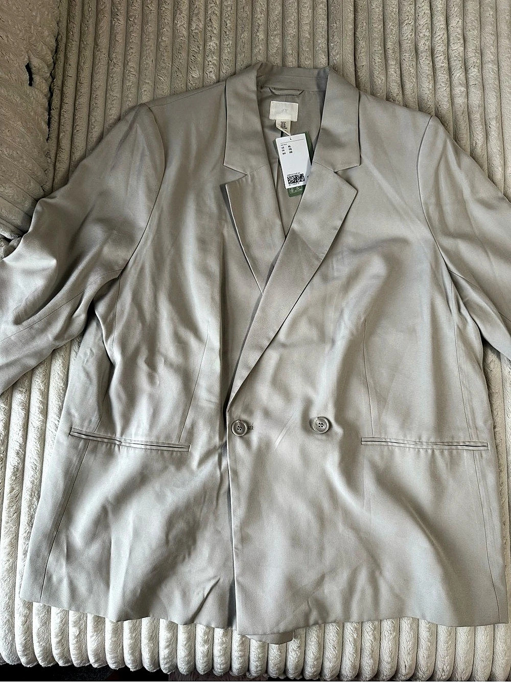 H&M NWT Greige Gray Beige Double Breasted Blazer Size XL